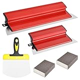 Trendecor Flächenspachtel Set, 2 Stücke Spachtel Werkzeug 40cm/25cm mit Gebogener-Spachtel und 2x Schleifschwamm Trockenbau Skimming Tools für große Arbeitsbereich Wand Dekoration Bau Werkzeug