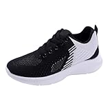 Damen-Joggingschuhe, Netz-Turnschuhe, atmungsaktiv, orthopädische Walking-Sneaker mit Fußgewölbeunterstützung, rutschfest, Badminton-Sneaker, leicht, Marathon-Sneaker mit farbigem Patchwork, Schwarz