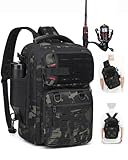BlesMaller 2 in 1 Angelrucksack mit Rutenhalter kleine Angeltasche 25L taktische Angeln Schultertasche militär Rucksack für Angeln Wandern (23x20x37cm) Camo