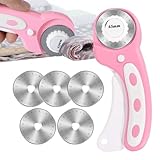 Rotations-Stoffschneider | 45 mm Stoffschneider mit ergonomischem Griff | mit 5 zusätzlichen Klingen, Schnellwechsel, Sicherheitsknopf zum Quilten, Biegen von Applikationen, Nahtschneiden