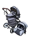 Kinderwagen „California“, 3 in 1 Kombikinderwagen Megaset 8 teilig inkl. Babyschale, Babywanne, Sportwagen und Zubehör, zertifiziert nach der Sicherheitsnorm EN1888, Jeans