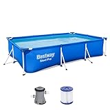 Bestway Steel Pro Frame Pool-Set mit Filterpumpe 300 x 201 x 66 cm, blau, eckig