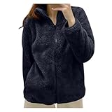 Generisch Felljacke Damen, Teddyjacke Damen Fleecejacke Warme - Teddy Jacke Dame Dicke Freizeit Übergangsjacke mit Taschen Reißverschluss Plüschjacke Outdoor Teddymantel,Schwarz