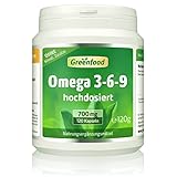 Omega 3-6-9, 700 mg, hochdosiert, 120 Softgel-Kapseln - reich an EPA, DHA. Gut für Herz, Kreislauf und die Cholesterinwerte. OHNE künstliche Zusätze. Ohne Gentechnik.