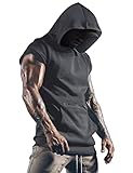 Herren Tank Top Ärmelloser Kapuzenpullover Sport Pullover Fitness Hoodie Muskelshirt für Gym Training Bodybuilding Shirt Tanktop Mit Kapuze Dunkelgrau XL