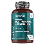 Multivitamin Tabletten - 400 vegane Stück mit 27 Vitaminen & Mineralien - 13+ Monate Vorrat - Vitamine A bis Z - Für Frauen & Männer - Immunsystem, Energie & Stoffwechsel (EFSA) - WeightWorld