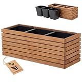 Blumenkasten Holz für Garten Balkon Terrasse Hochbeet Blumentopf XXL Pflanzkübel Groß Außen mit 18L Kunststoff-Pflanzeneinsatz Pflanzkasten Outdoor Braun (98x36 h35)