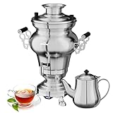 HOMELUX Elektrischer Samoware Edelstahl, 1850 Watt Teemaschine Wasserkocher 5L +1.6L Teekannen Set Großer Teekocher mit Warmhaltefunktion eingestellte Temperatur, Ablasshahn für Gastrobetriebe