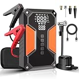 Starthilfe Powerbank mit Luftkompressor, 6000 A 150 PSI Starthilfe für 12-V-Fahrzeuge (bis zu 9,0 l Benzin/6,5 l Diesel), Tragbarer Kompressor mit LCD-Bildschirm und Multifunktionaler Taschenlampe