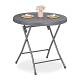 Relaxdays Gartentisch, klappbar, HxD: 74 x 80 cm, Rattanoptik, Kunststoff & Stahl, wetterfest, runder Balkontisch, grau