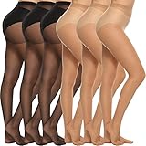 MANZI 6 Paar Feinstrumpfhose Damen Transparent Strumfphosen 20 Denier Ohne Muster,Schwarz 3 Paare, Natürliche Nackte 3 Paare,M