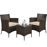 Yaheetech Balkonmöbel Set, Gartenmöbel-Set 3 TLG. inkl. 2 Stühle mit Sitzkissen & Tisch, Terrassenmöbelset Gartensitzgruppe Lounge Set aus PE-Polyrattan für Balkon/Terrasse, Braun-Khaki