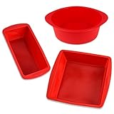 Silikon Backformen Set, 3 Stück Verschiedene Formen Silikon Backform Rund Kuchenform Brotbackform Quadratische Brownie Backform für Gebäck Brot Backen, Antihaft & Wiederverwendbare