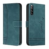 Trugox Handyhülle für Sony Xperia 10 IV 2022 Hülle Klappbar Klapphülle mit Kartenfach Handytasche Handy Schutzhülle Tasche Leder Wallet Flip Case Slim Book Cover - Blaugrün