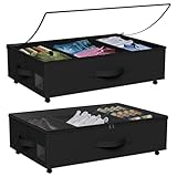 Babenest Unterbettkommode mit Rollen, 2 Stück Faltbare Unterbett Aufbewahrungsbox mit Klarer Deckel Reißverschluss, Under Couch Bettkasten Schuhe, Kleidung, Spielzeug Storage Boxs (Schwarz)