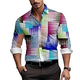 Shirt Herren 3D Digitales Drucken Longsleeve Shirt Herren Vintage Trend Revers Shirt Herren Jugend Persönlichkeit Mode Shirt Herren A-09 4XL