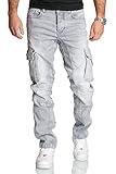 REPUBLIX Herren Cargo Jeans Regular Slim Denim Hose Destroyed R7977 Grau W40/L34