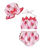 Badeanzüge für Mädchen, Mädchen Badeanzug Set mit Blumenmuster Sommer Strandoutfit Dreiteilig Bikini Oberteil Shorts Hut für Kleinkinder