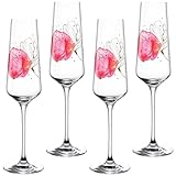 LEONARDO Presente Sektglas Set 4-teilig - Glas für Sekt, Prosecco, Schaumwein aus Kristallglas - Mit Blumendruck - Inhalt 280 ml - Spülmaschinengeeignet - 4er Set Sekt Gläser, 044483