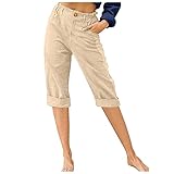 AACH Leinenhose Damen Sommer Capri Sommerhose Leicht Stoffhose Elegant Stretch Freizeithose Casual Einfarbig Jogginghose Locker Einfarbiges Strandhosen lagerverkauf Restposten