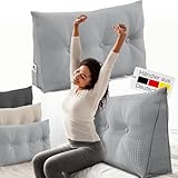 ELONEO Rückenkissen 100 cm breit, Keilkissen für Bett und Sofa geeignet, dreieckiges Lesekissen, Kissen mit abnehmbarem und waschbarem Bezug, mit praktischem Seitenfach