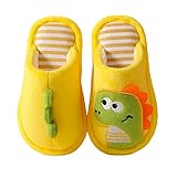 Kinder-Dinosaurier-Hausschuhe, Kleinkind, bequem, niedlich, warm, Plüsch, Jungen, Mädchen, Innenbereich, Winter, Baumwollschuhe, Kleinkinder, Hausschuhe, gelb, 32 EU