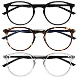 Opulize Met-Brille Blaulichtfilter 3er Pack Schlank Runder Rahmen Federscharniere Verbessert Schlaf Computerbrille Gaming Entspiegelt Schwarz Braun Transparent Herren Damen BBB60-12C +0.00