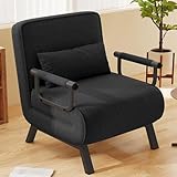 Hawthyhome 4 in 1 Schlafsessel, Schlafsofa mit Bettfunktion, Platzsparendes Gästebett, Relaxsessel mit Verstellbare Rückenlehne, 150 kg Tragkraft, Metallrahmen & Leinen Schwarz