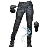 SHUOJIA Damen/Männer Motorradhose - Wasserdichte Beschichtete Motorcycle Jeans Biker Pants mit Abnehmbarer 4 Protektoren - Motorrad Hose Motorradrüstung Schutzauskleidung (Black,M)