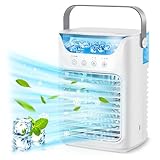Klimaanlage Mobil - 4-in-1 Tragbares Klimagerät & Luftkühler Luftbefeuchter & Tischventilator mit 700ML/2 Kaltnebel/3 automatische Zeitschaltungen/7 Farben Nachtlicht