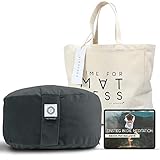 aGreenie® Yogakissen Meditationskissen Midnight Grey/Yoga Kissen mit Buchweizen-Füllung/Yogakissen rund aus Samt/Yoga-Kissen Sitzhöhe 15cm / inkl. Meditations-Ebook & Tasche