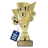 pokal-fabrik.de - Pokal mit Gravur Wunschtext in gold - personalisierte Auszeichnung und Sport Emblem nach Wahl - 15,5 cm inkl. Marmorsockel - Geschenk-Trophäe