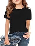Haloumoning T-Shirt Mädchen Sommer Kurzarm Tops Kinder Tshirts Einfarbige Casual Sport Rundhalsausschnitt Tees Oberteile Schwarz 130