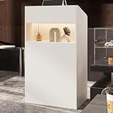 PREMTURE Empfangstheke mit LED-Beleuchtung und Ausstellungsregal, Kassentisch mit 2 Ablagefächern, Kleiner Empfangstresen für Büro, Laden, Salon, 59 x 39 x 109 cm, weiß