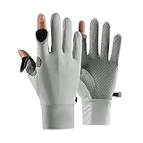 Fencelly Eisseide Handschuhe, Sommer UV-Schutz Handschuhe Rutschfest Atmungsaktiv 2 Geschnittene Finger Handschuhe Männer Outdoor Angeln Laufen Radfahren