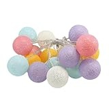 Duroecsain Lichterkette mit Kugeln, Lichterkette aus Baumwolle, 3 m, für den Innenbereich mit 96 Baumwollkugeln, 8 Beleuchtungsmodi, 16 Kugeln