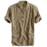 LULUZ Leinenhemd Herren Kurzarm Hemd Kurzarm Männer Hemd Henley Shirt Herren Kurzarm Bequem Leinen Sommerhemden Sommerhemd Freizeithemd Strandhemd Herren Einfarbig Strand Urlaub Freizeithemd