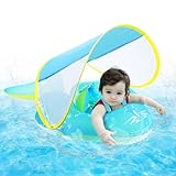 Aceshop Schwimmring Baby, Aufblasbarer Baby Schwimmring mit Sonnendach Entfernbar & Anti-Umkippen Float Baby Sitz Boot mit Manueller Pumpe Kleinkind Pool Schwimmring für Alter 8 bis 24 Monate Kinder