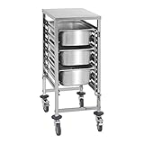 Royal Catering Tablettwagen Küchenwagen Abräumwagen Rollwagen RCTW 7 GN1/1 (Aufnahmekapazität 7 GN-Behälter, Belastbarkeit 50 kg, vertikale Behältersicherungen, Edelstahl)