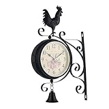 perfk Outdoor Garten Uhr Wetterfeste Wanduhr Doppelseitige mit Außerhalb Halterung 31x50cm