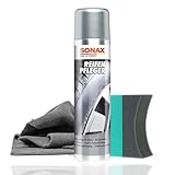 Auto Reifenpflege Set | Sonax Reifenpfleger 400ml + Reifenschwamm + Tuch | Reinigt Reifen und sorgt für satte Farbe und den ursprünglichen Tiefenglanz | Reifenschaum