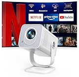 Mini Beamer 4K 1080P Unterstützt [Android 13 & 270° Drehbar] Smart Beamer Klein mit WiFi 6 Bluetooth 5.4, Tragbarer Projektor Heimkino Outdoor mit Auto Trapezkorrektur für HDMI/Android/iOS/PC/USB