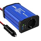 Hoenjuno 300W Wechselrichter 12v auf 220-230v Spannungswandler mit EU Steckdose und Typ-C & QC 3.0 USB Anschluss Laden Sie Ihr Laptop, iPad, iPhone, Tablet, Ihre Konsole Und Mehr