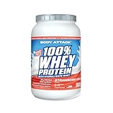 Body Attack 100% Whey Protein - Strawberry, 900 g - Made in Germany - extra cremiges Eiweißpulver mit Hydrolysat und BCAA´s, unterstützt Muskelaufbau und Diäten, für alle Sportler & Athleten