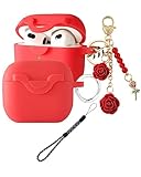 Schutzhülle für Airpods 3, mit niedlichem Blumenmotiv, Schlüsselband, Silikon-Schutzhülle für Airpods der 3. Generation, für Damen und Mädchen, für Apple iPod 3. Generation, Rot