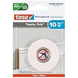 tesa Montageband Tapete&Putz, 10 kg Haltekraft pro Meter - starkes, doppelseitiges Montageklebeband zur Befestigung auf Gips und Tapeten - 1,5 m x 19 mm