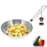 bremermann Grillpfanne rund // mit Klapp-Griff // Edelstahl ca. Ø 28 x 6,5 x 52 cm // Grillkorb Grillwok