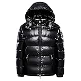 JUSHZ Daunenjacken für Herren, lässige Oberbekleidung, Streetwear, Kapuzenjacke, Cardigan mit Kapuze, Winter, glänzend, Damen, Paar, Outfit, verdickt, Schwarz , M