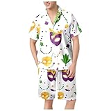 Herren Casual Fashion Carnival Print Hemd und Shorts Set (Light Green, XL)
