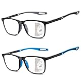Amorays 2 Pack Gleitsichtbrille Progressive Multifokus Lesebrille für Herren und Damen, Sportliches Design und flexible Lesebrillen mit Anti-Blaulicht DJ8090(Schwarz&Blau，+2.00